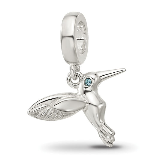 Sterling Silver Reflections Blue Cubic Zirconia Hummingbird Dangle Bead