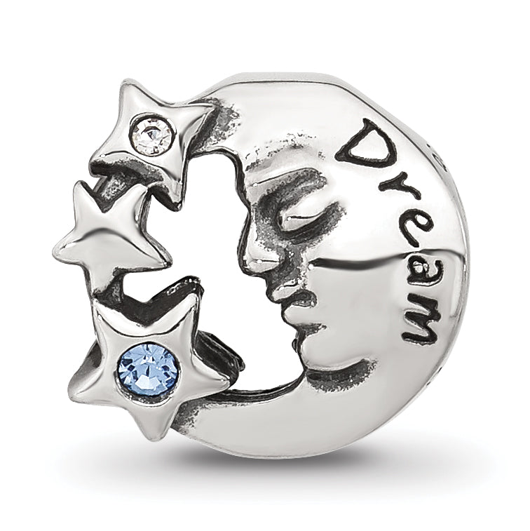 Sterling Silver Reflections Blue Cubic Zirconia Dream Man In Moon Bead