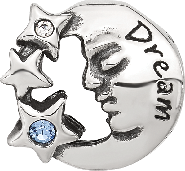 Sterling Silver Reflections Blue Cubic Zirconia Dream Man In Moon Bead