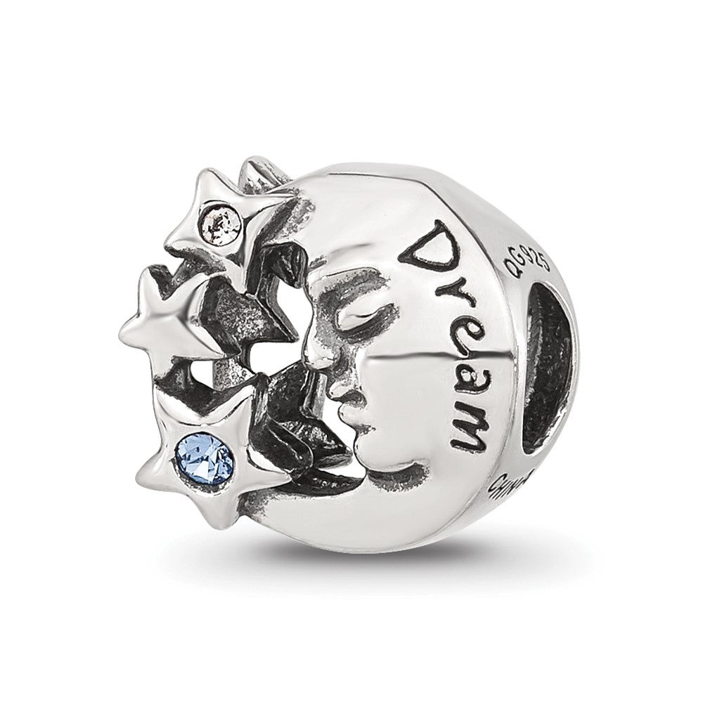 Sterling Silver Reflections Blue Cubic Zirconia Dream Man In Moon Bead