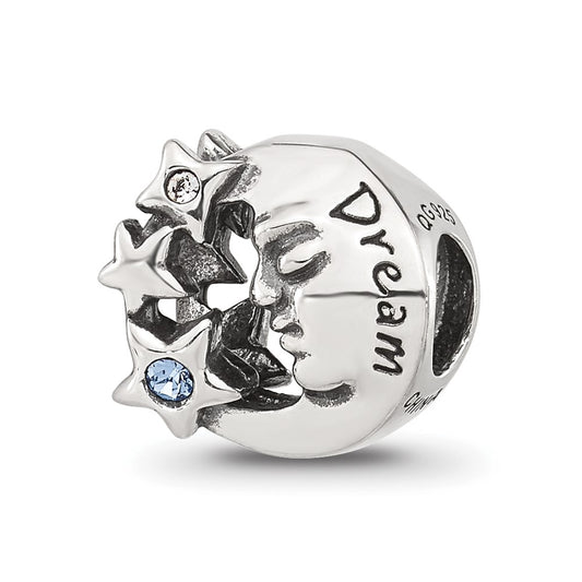 Sterling Silver Reflections Blue Cubic Zirconia Dream Man In Moon Bead