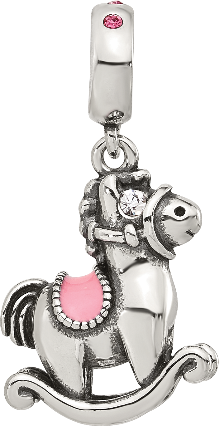 Sterling Silver Reflections Cubic Zirconia & Enamel Rocking Horse Lob Clasp Bead