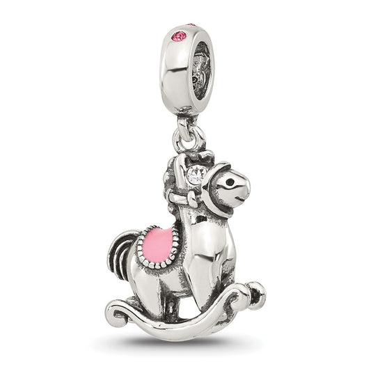 Sterling Silver Reflections Cubic Zirconia & Enamel Rocking Horse Lob Clasp Bead