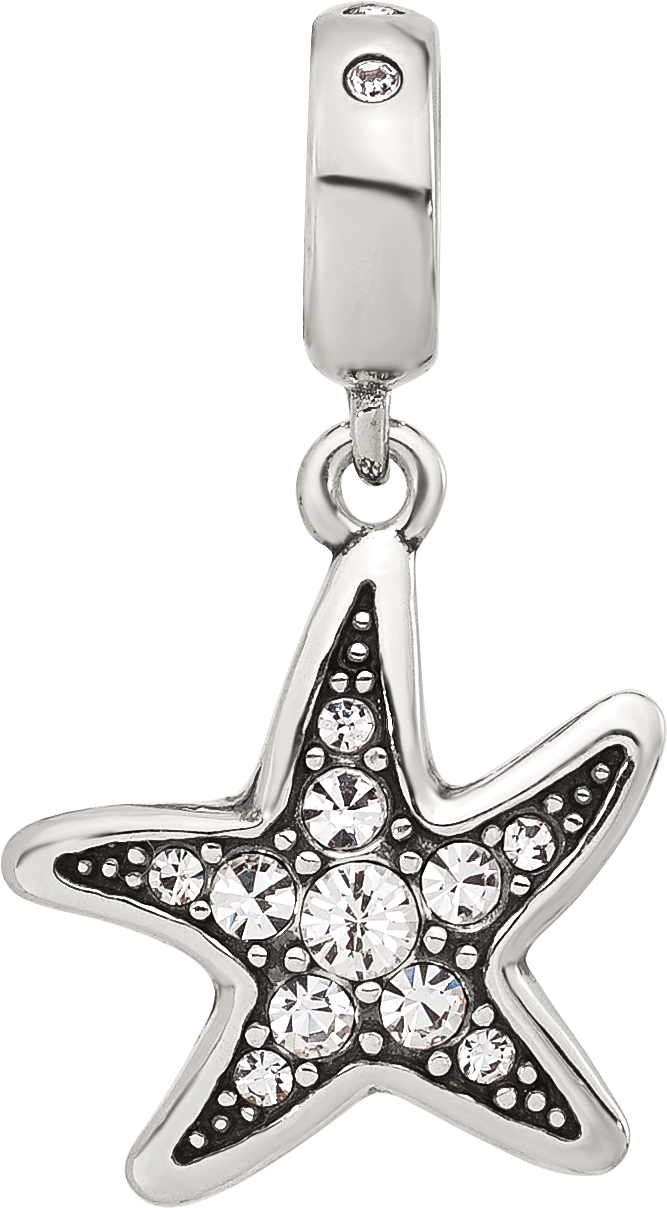 Sterling Silver Reflections Clear Cubic Zirconia Starfish Dangle Bead
