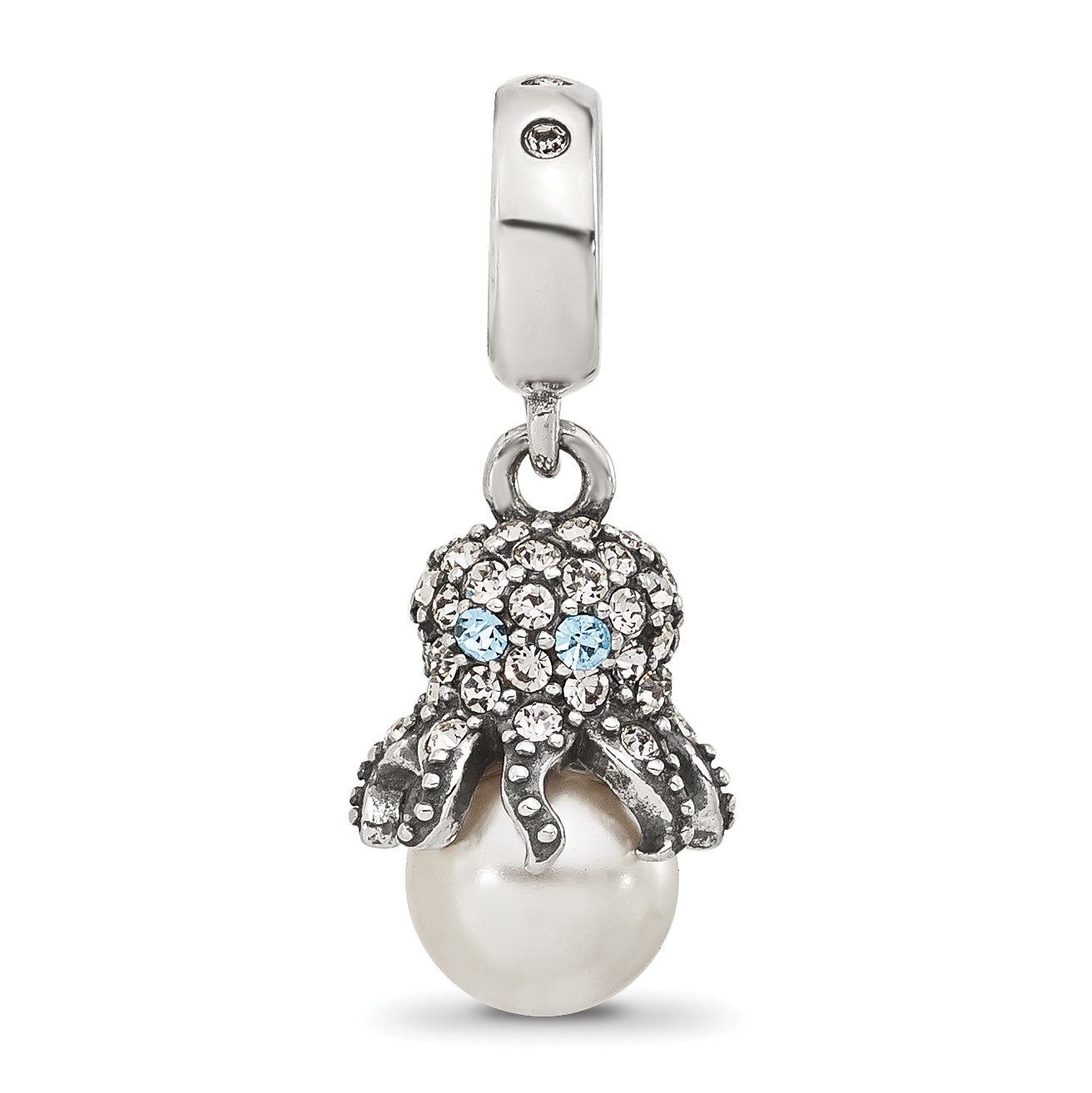 Sterling Silver Reflections Cubic Zirconia & Freshwater Cultured Pearl Octopus Bead
