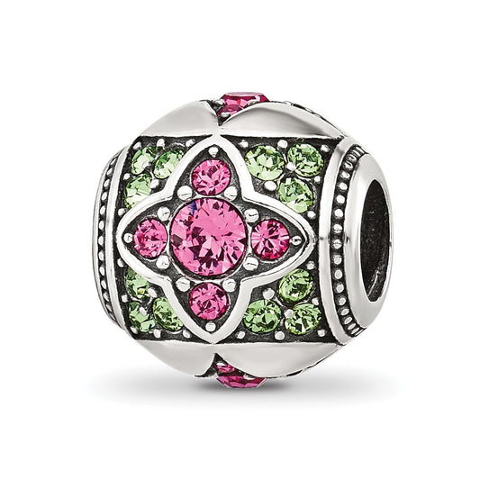 Sterling Silver Reflections Pink and Green Cubic Zirconia Round Bead