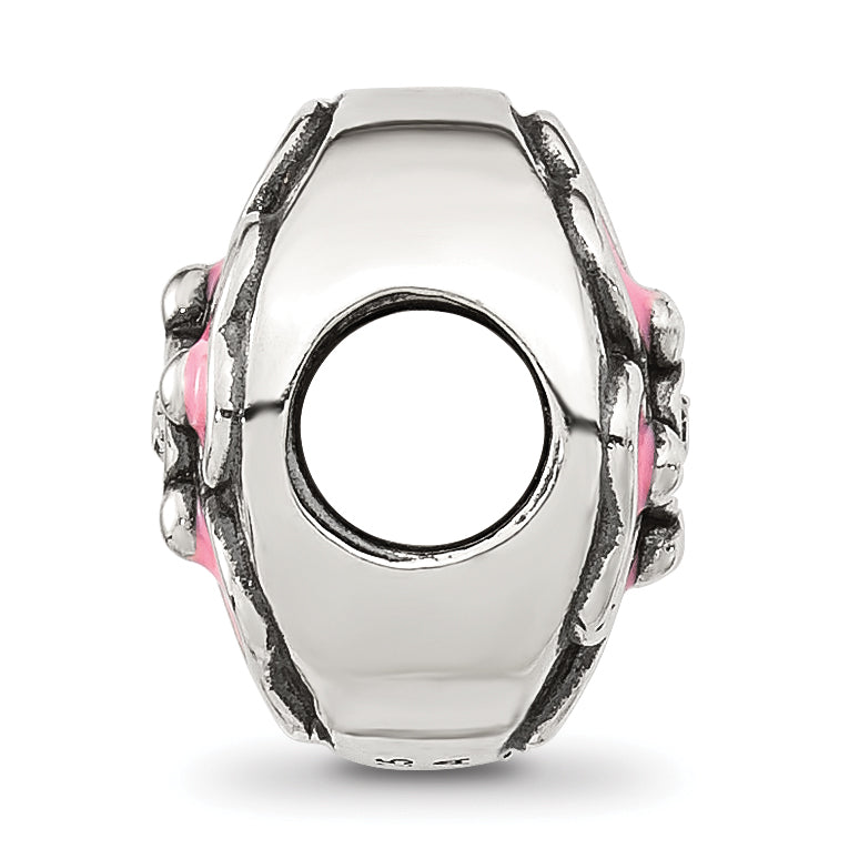 Sterling Silver Reflections Pink Enamel and Cubic Zirconia Flower Bead