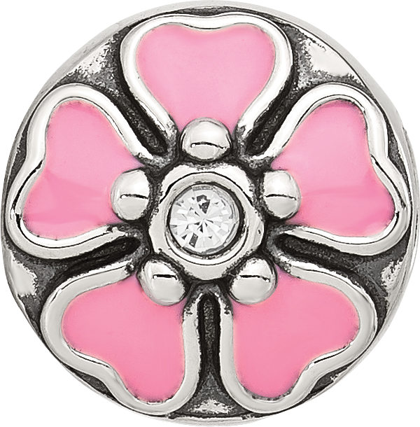 Sterling Silver Reflections Pink Enamel and Cubic Zirconia Flower Bead