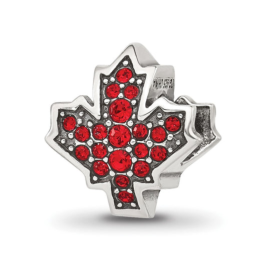 Sterling Silver Reflections Red Cubic Zirconia Maple Leaf Canada Bead
