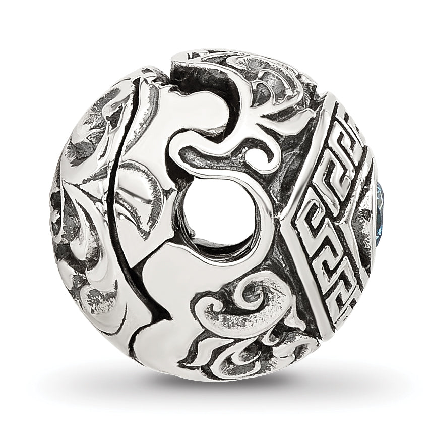 Sterling Silver Reflections Antiqued Cubic Zirconia Nazar Eye Hinged Bead