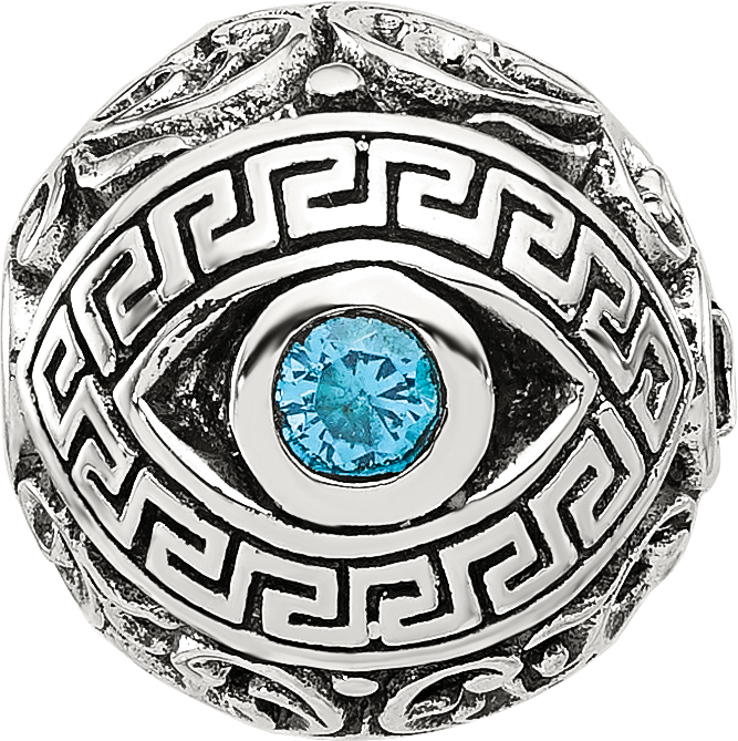 Sterling Silver Reflections Antiqued Cubic Zirconia Nazar Eye Hinged Bead