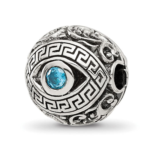 Sterling Silver Reflections Antiqued Cubic Zirconia Nazar Eye Hinged Bead