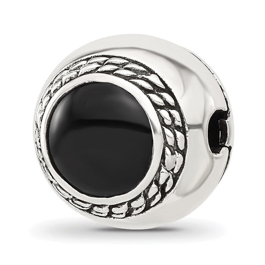 Sterling Silver Reflections Black Onyx Lucky Stone Hinged Bead