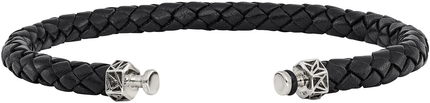 Sterling Silver Reflections 6mm Black Genuine Leather 8in Bracelet/Bead not included, sold seperately