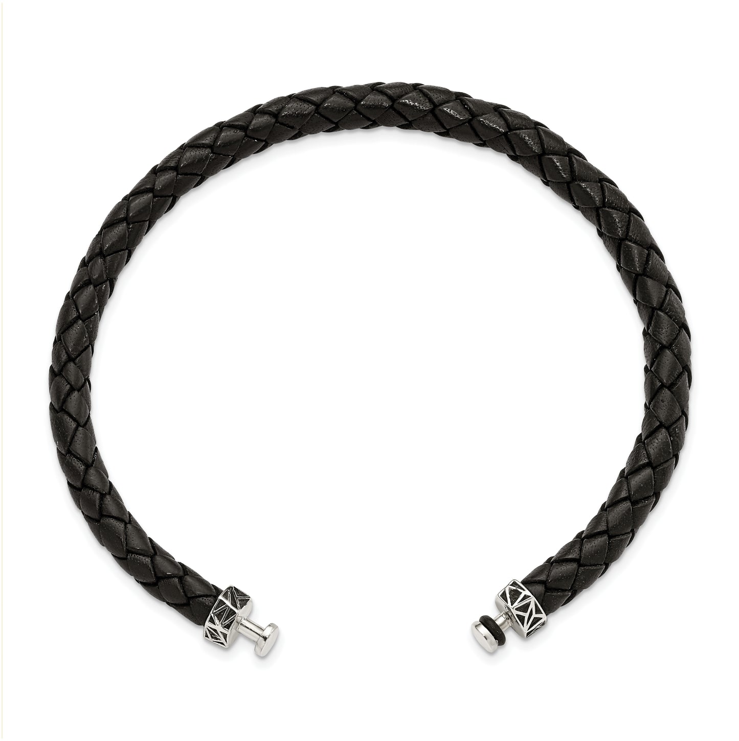 Sterling Silver Reflections 6mm Black Genuine Leather 8in Bracelet/Bead not included, sold seperately