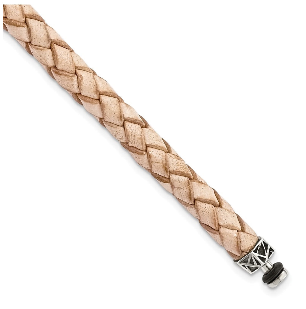 Sterling Silver Reflections 6mm Tan Gen. Leather 8in Bracelet/Bead not included, sold seperately