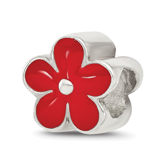 Sterling Silver Reflections Red Enameled Flower Bead