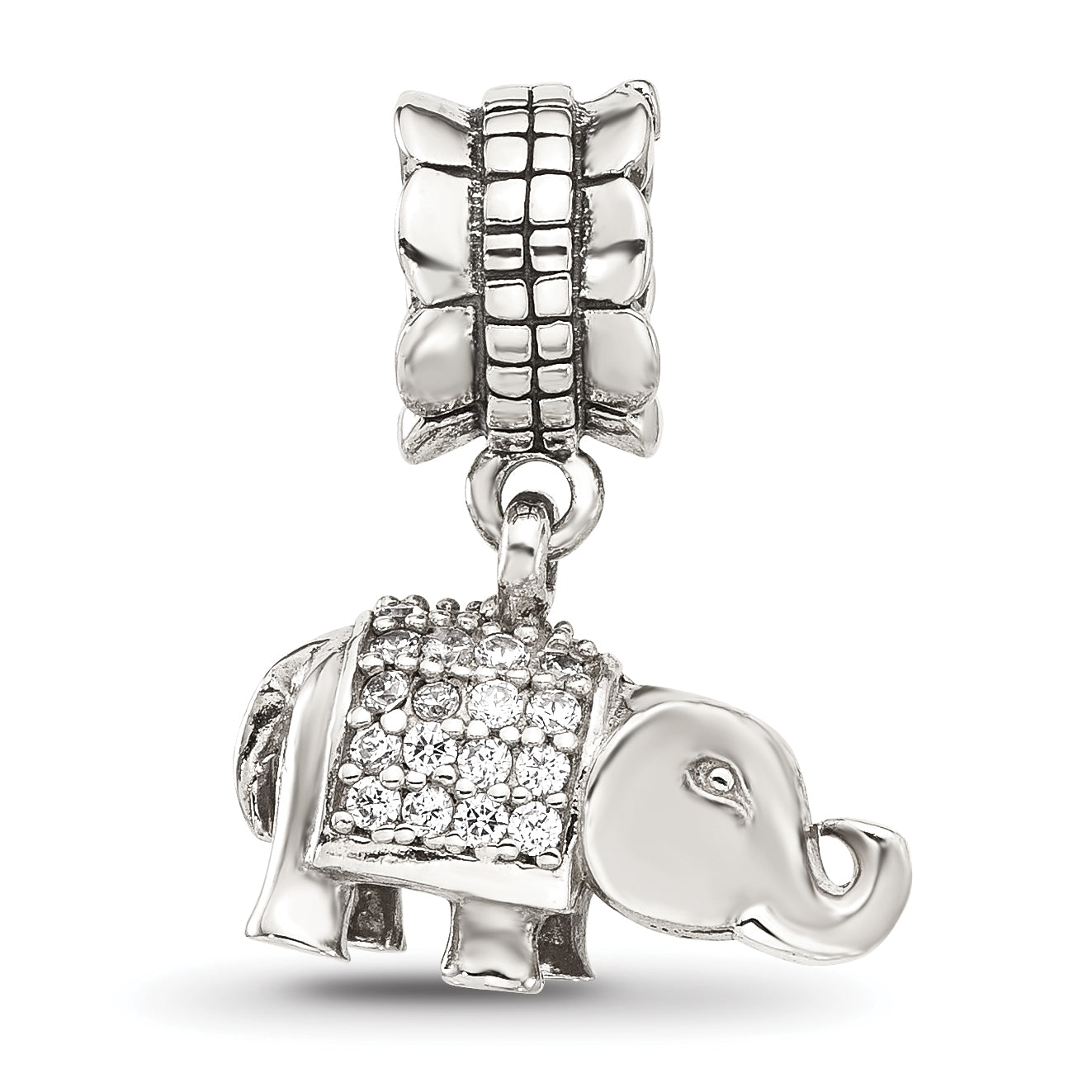 Sterling Silver Reflections Cubic Zirconia Elephant Dangle Bead