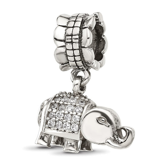 Sterling Silver Reflections Cubic Zirconia Elephant Dangle Bead