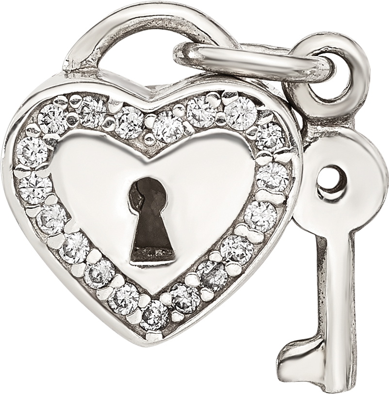 Sterling Silver Reflections Cubic Zirconia Heart Lock with Key Bead
