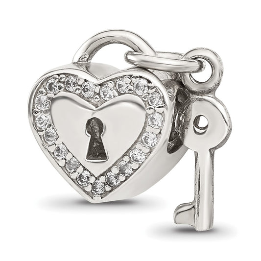 Sterling Silver Reflections Cubic Zirconia Heart Lock with Key Bead