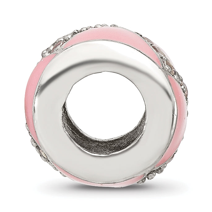 Sterling Silver Reflections Pink Enamel with Cubic Zirconia Design Bead