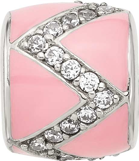 Sterling Silver Reflections Pink Enamel with Cubic Zirconia Design Bead