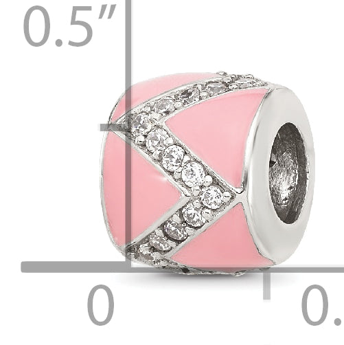 Sterling Silver Reflections Pink Enamel with Cubic Zirconia Design Bead