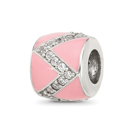 Sterling Silver Reflections Pink Enamel with Cubic Zirconia Design Bead