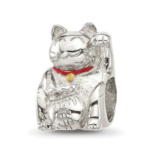 Sterling Silver Reflections Red Enameled Lucky Cat Bead