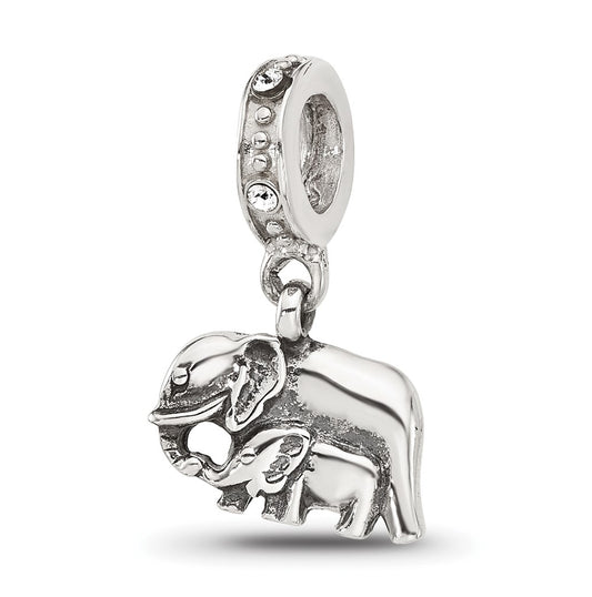 Sterling Silver Reflections Mommy and Baby Elephant Crystal Dangle Bead