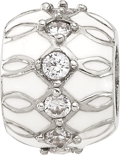 Sterling Silver Reflections White Enamel and Cubic Zirconia Fancy Bead