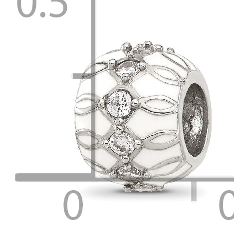 Sterling Silver Reflections White Enamel and Cubic Zirconia Fancy Bead