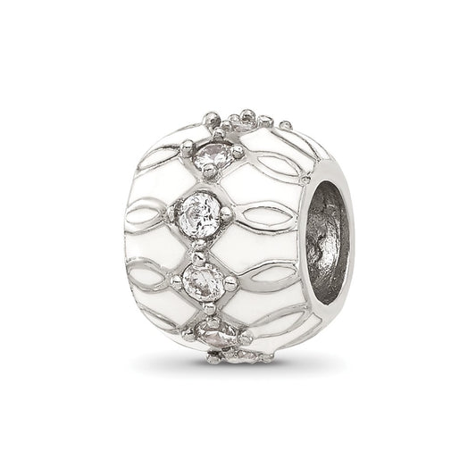 Sterling Silver Reflections White Enamel and Cubic Zirconia Fancy Bead