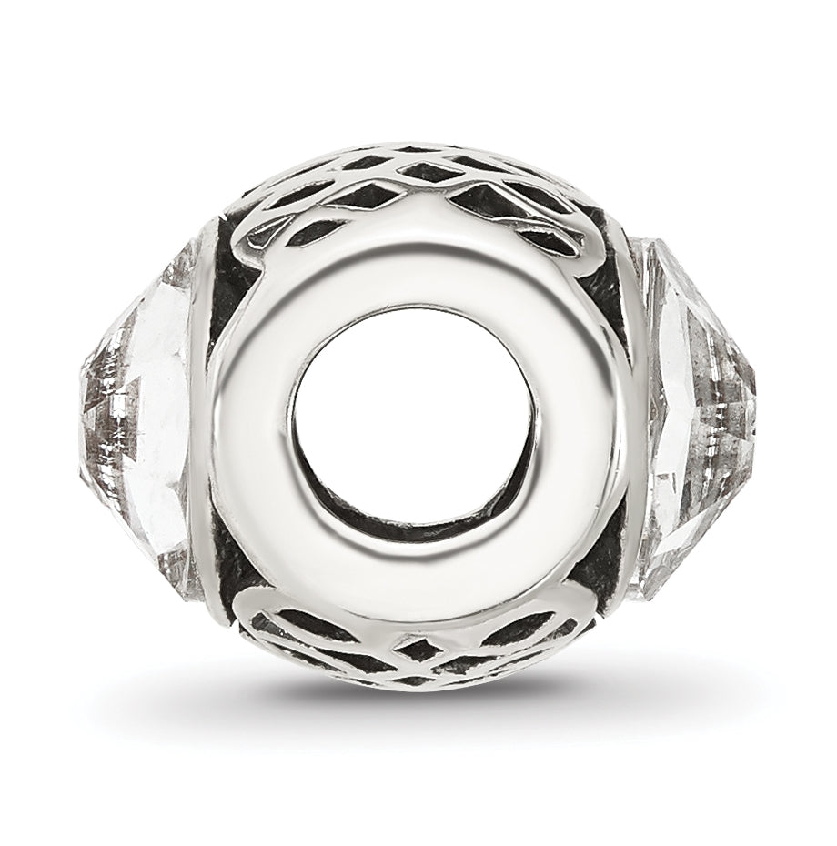 Sterling Silver Reflections Antiqued Clear Swarovski Crystal-Bead