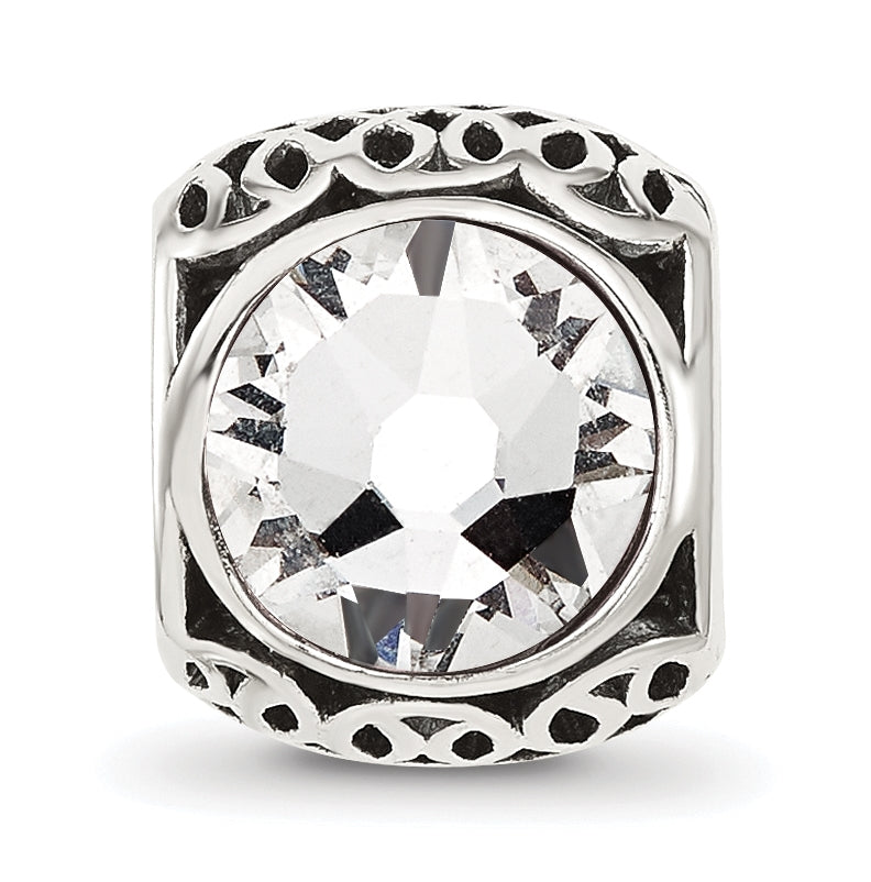 Sterling Silver Reflections Antiqued Clear Swarovski Crystal-Bead