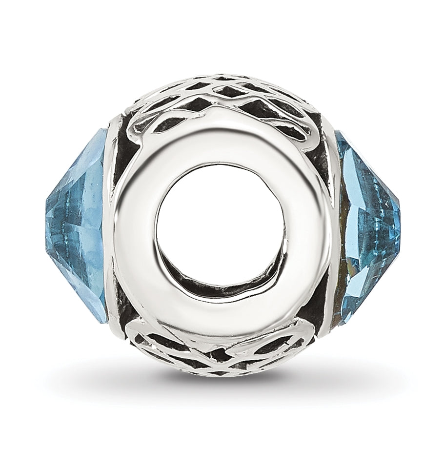 Sterling Silver Reflections Antiqued Light Blue Swarovski Crystal-Bead