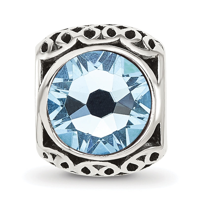 Sterling Silver Reflections Antiqued Light Blue Swarovski Crystal-Bead
