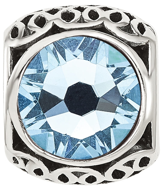 Sterling Silver Reflections Antiqued Light Blue Swarovski Crystal-Bead
