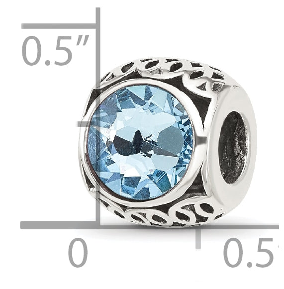 Sterling Silver Reflections Antiqued Light Blue Swarovski Crystal-Bead
