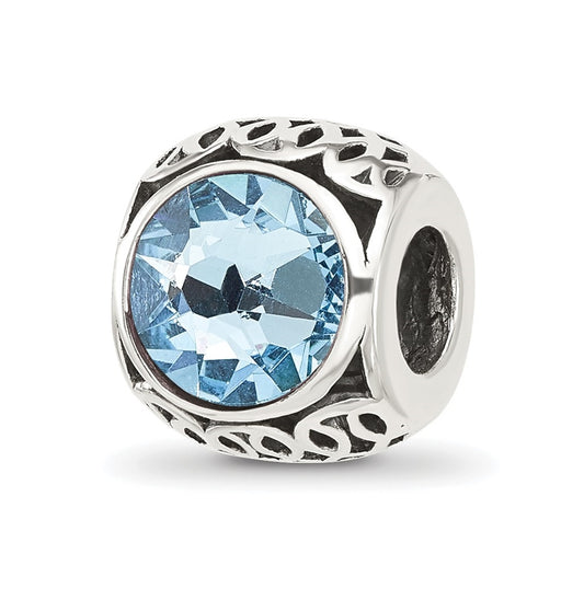 Sterling Silver Reflections Antiqued Light Blue Swarovski Crystal-Bead