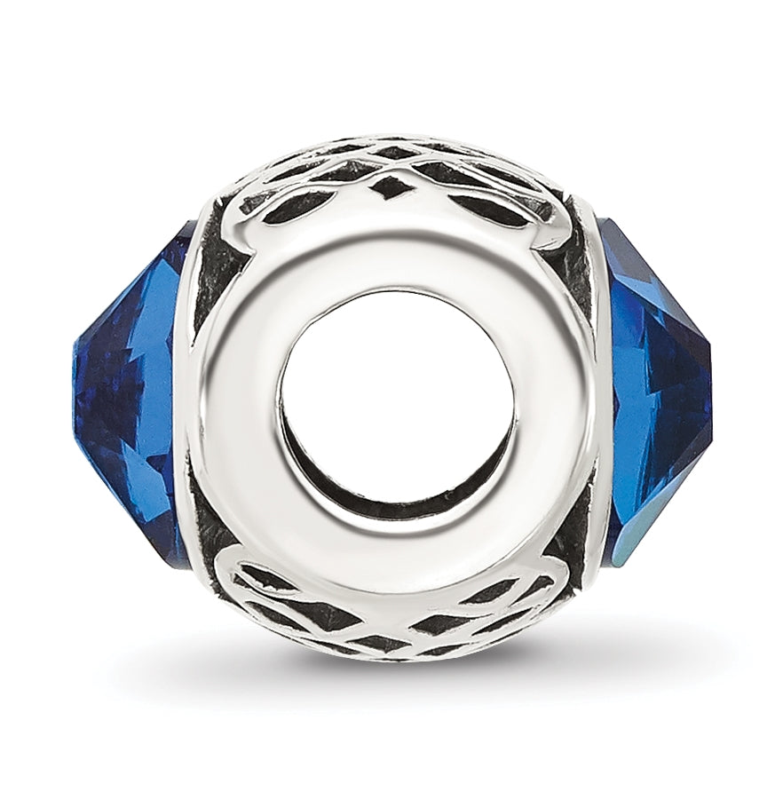 Sterling Silver Reflections Antiqued Blue Swarovski Crystal Bead