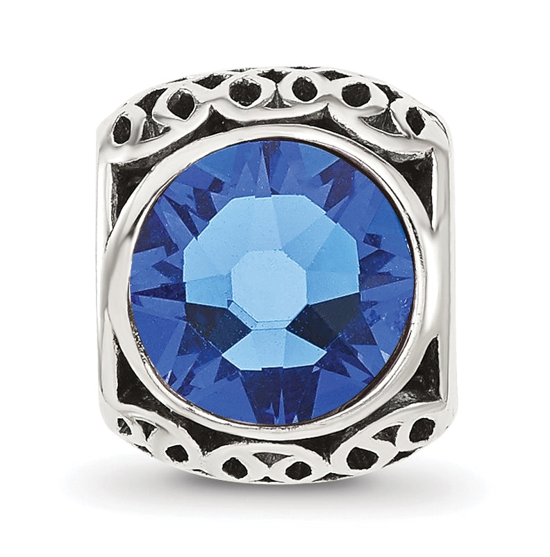 Sterling Silver Reflections Antiqued Blue Swarovski Crystal Bead