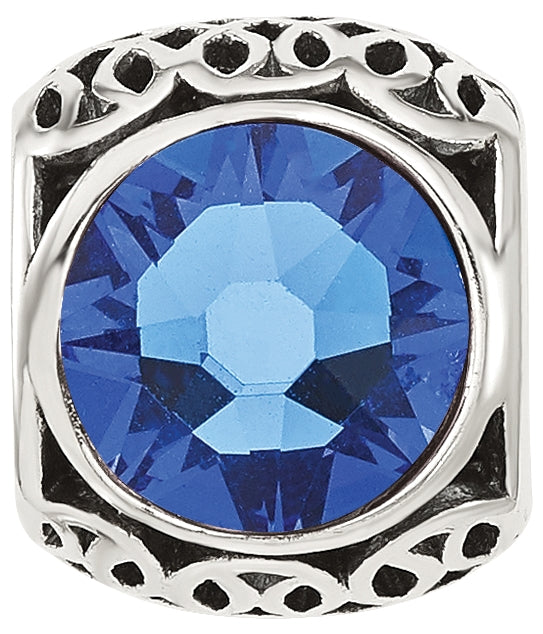 Sterling Silver Reflections Antiqued Blue Swarovski Crystal Bead