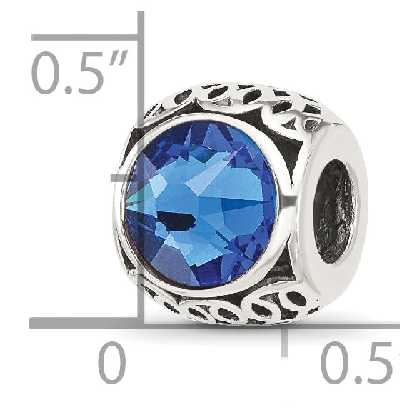Sterling Silver Reflections Antiqued Blue Swarovski Crystal Bead