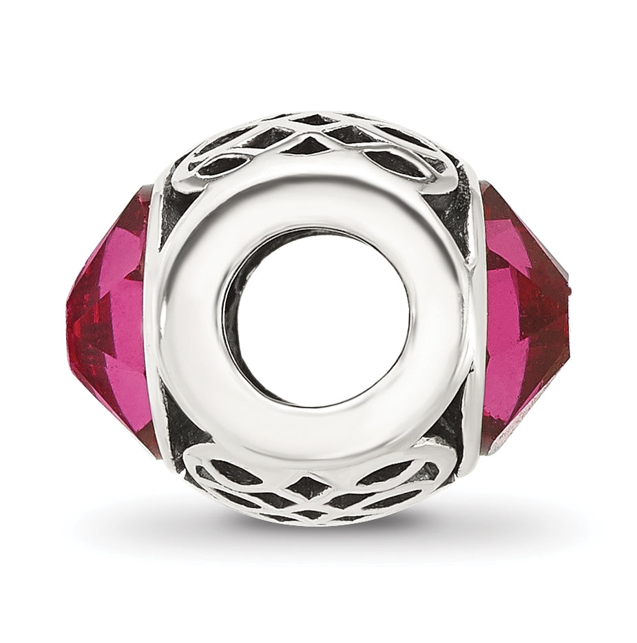 Sterling Silver Reflections Antiqued Dark Pink Swarovski Crystal Bead