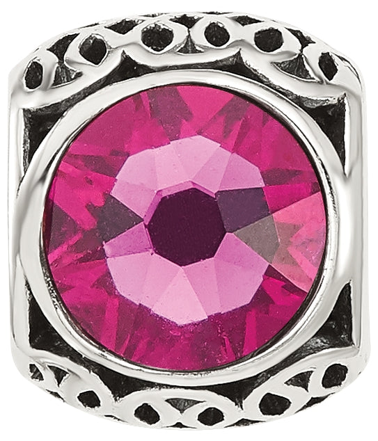 Sterling Silver Reflections Antiqued Dark Pink Swarovski Crystal Bead
