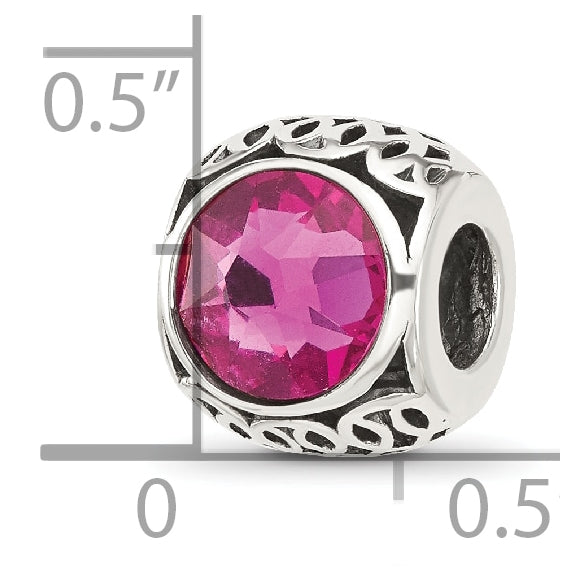 Sterling Silver Reflections Antiqued Dark Pink Swarovski Crystal Bead