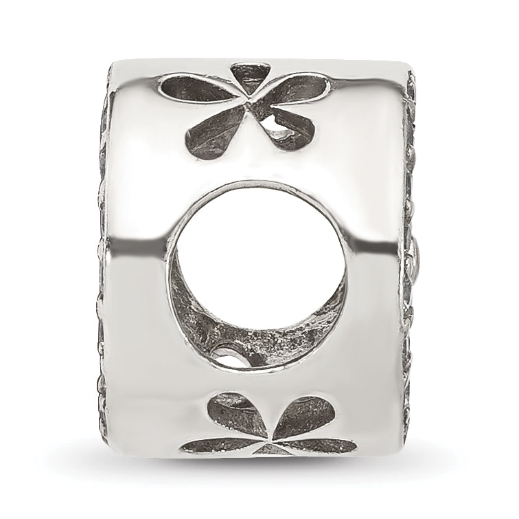 Sterling Silver Reflections Polished Cubic Zirconia and Teal Enamel Flower Circle Bead