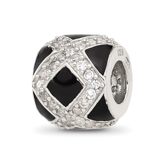 Sterling Silver Reflections Cubic Zirconia Black Enameled Fancy Bead